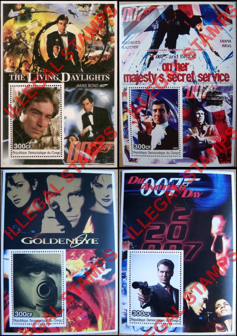 Congo Democratic Republic 2003 James Bond Illegal Stamp Souvenir Sheets of 1 (Part 3)