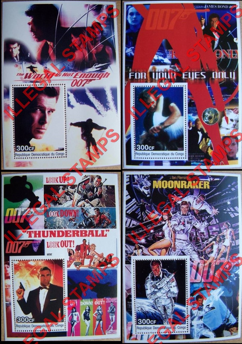 Congo Democratic Republic 2003 James Bond Illegal Stamp Souvenir Sheets of 1 (Part 4)