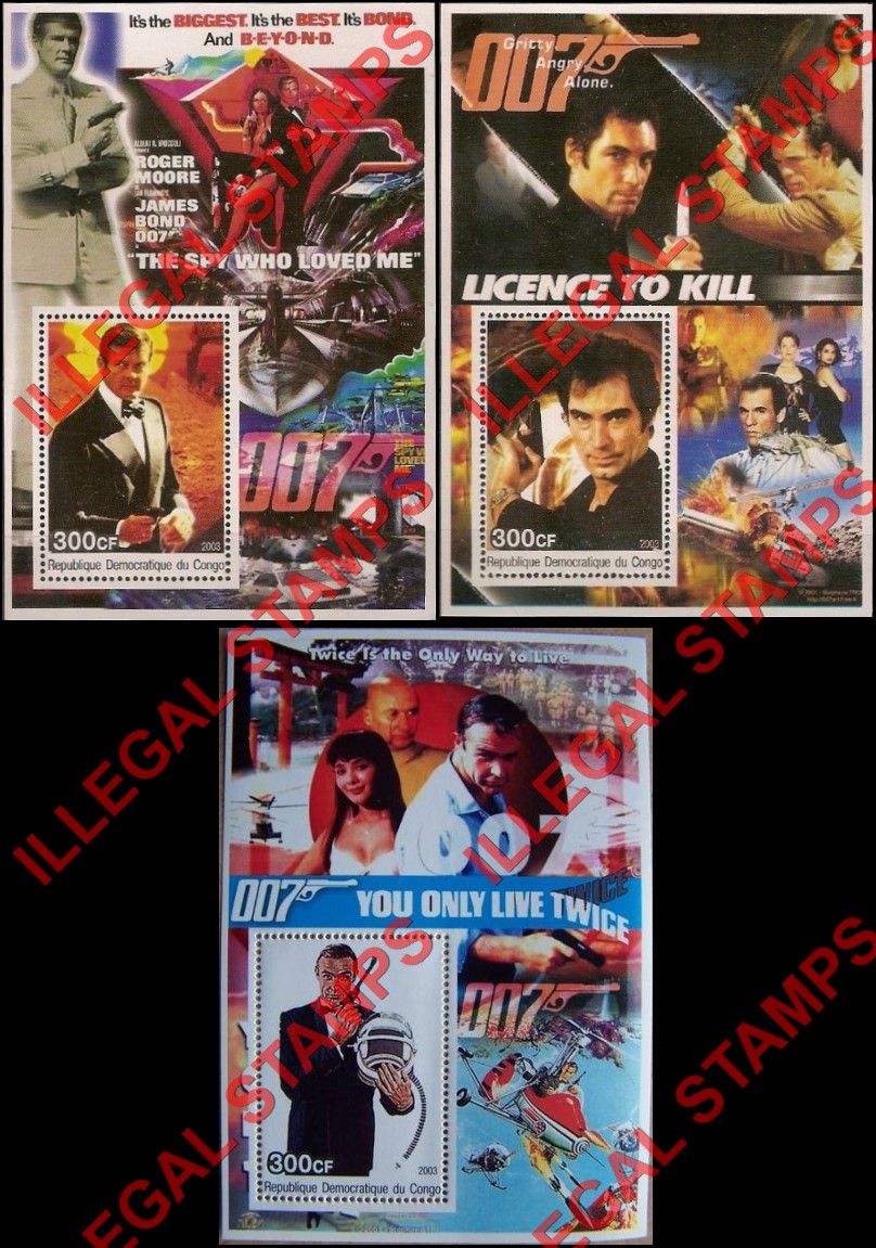 Congo Democratic Republic 2003 James Bond Illegal Stamp Souvenir Sheets of 1 (Part 5)