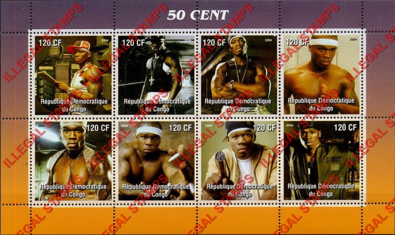 Congo Democratic Republic 2004 50 Cent Illegal Stamp Souvenir Sheet of 8 Congo Democratic Republic 2004 50 Cent Illegal Stamp Souvenir Sheet of 8