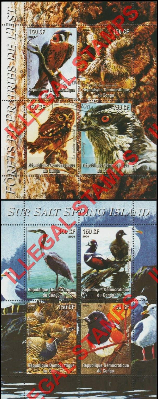 Congo Democratic Republic 2004 Birds Illegal Stamp Souvenir Sheets of 4 (Part 1) Congo Democratic Republic 2004 Birds Illegal Stamp Souvenir Sheets of 4 (Part 1)