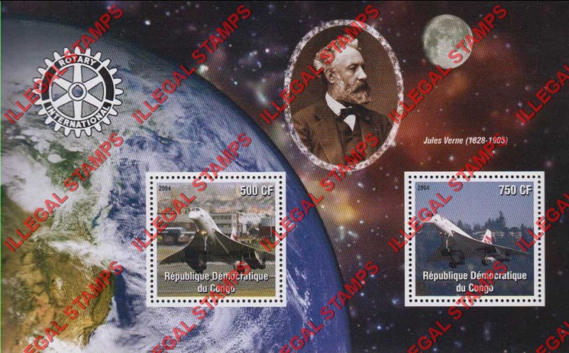 Congo Democratic Republic 2004 Concorde and Jules Verne Illegal Stamp Souvenir Sheet of 2 Congo Democratic Republic 2004 Concorde and Jules Verne Illegal Stamp Souvenir Sheet of 2