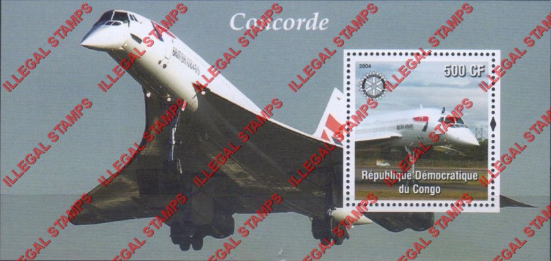 Congo Democratic Republic 2004 Concorde Illegal Stamp Souvenir Sheet of 1 Congo Democratic Republic 2004 Concorde Illegal Stamp Souvenir Sheet of 1