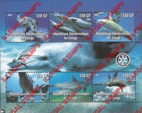 Congo Democratic Republic 2004 Dolphins Illegal Stamp Souvenir Sheet of 6 Congo Democratic Republic 2004 Dolphins Illegal Stamp Souvenir Sheet of 6