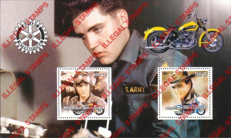 Congo Democratic Republic 2004 Elvis Presley with Motorcycles Illegal Stamp Souvenir Sheet of 2 Congo Democratic Republic 2004 Elvis Presley with Motorcycles Illegal Stamp Souvenir Sheet of 2