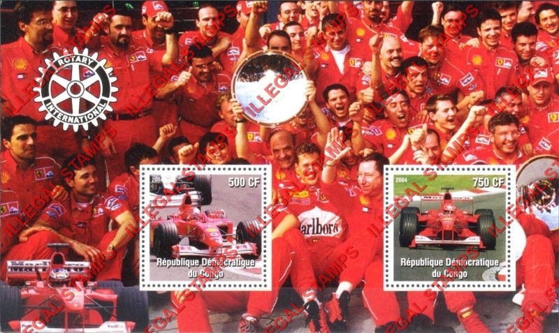 Congo Democratic Republic 2004 Formula I Illegal Stamp Souvenir Sheet of 2 Congo Democratic Republic 2004 Formula I Illegal Stamp Souvenir Sheet of 2