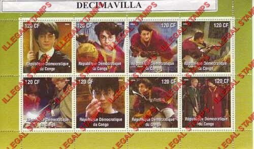 Congo Democratic Republic 2004 Harry Potter Illegal Stamp Souvenir Sheet of 8 Congo Democratic Republic 2004 Harry Potter Illegal Stamp Souvenir Sheet of 8
