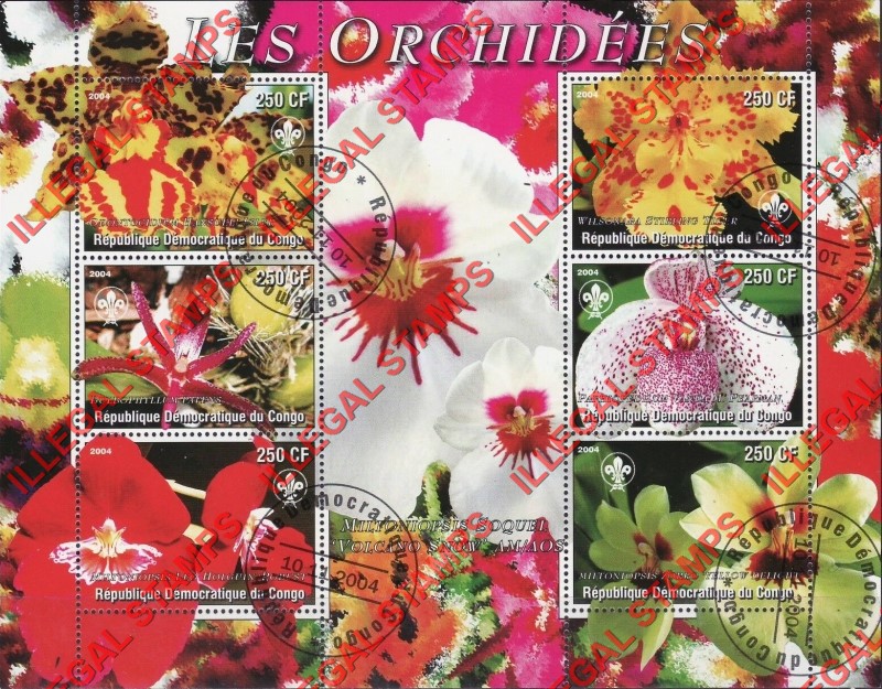 Congo Democratic Republic 2004 Orchids Illegal Stamp Souvenir Sheet of 6 Congo Democratic Republic 2004 Orchids Illegal Stamp Souvenir Sheet of 6