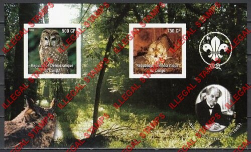 Congo Democratic Republic 2004 Owls Illegal Stamp Souvenir Sheet of 2 Congo Democratic Republic 2004 Owls Illegal Stamp Souvenir Sheet of 2