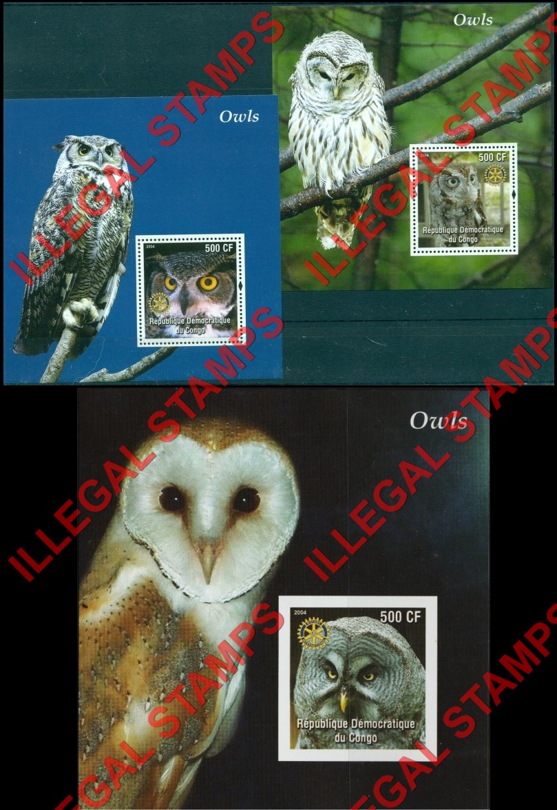 Congo Democratic Republic 2004 Owls Illegal Stamp Souvenir Sheets of 1 Congo Democratic Republic 2004 Owls Illegal Stamp Souvenir Sheets of 1