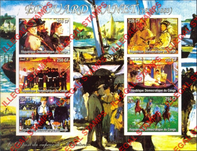 Congo Democratic Republic 2004 Paintings Edouard Manet Illegal Stamp Souvenir Sheet of 6 Congo Democratic Republic 2004 Paintings Edouard Manet Illegal Stamp Souvenir Sheet of 6