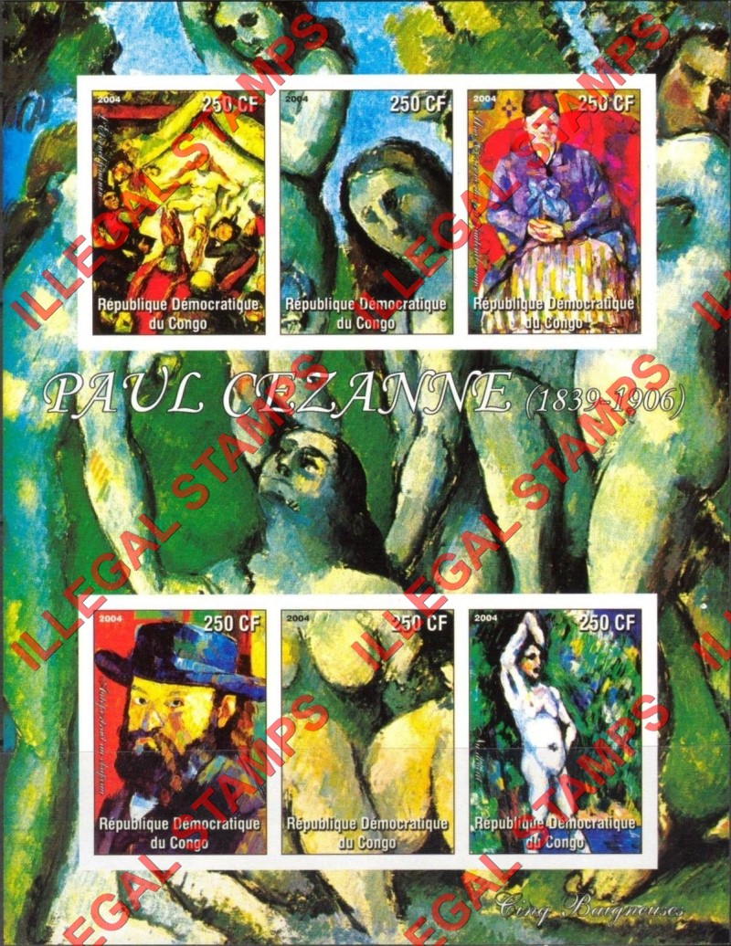 Congo Democratic Republic 2004 Paintings Paul Cezanne Illegal Stamp Souvenir Sheet of 6 Congo Democratic Republic 2004 Paintings Paul Cezanne Illegal Stamp Souvenir Sheet of 6