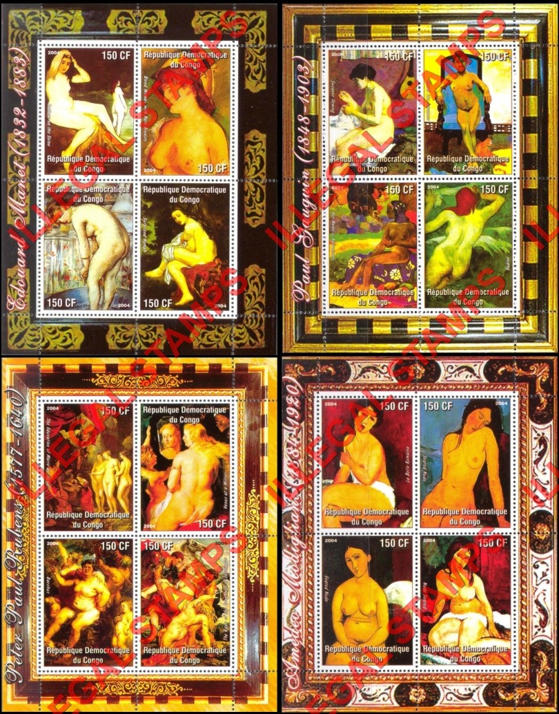 Congo Democratic Republic 2004 Paintings Illegal Stamp Souvenir Sheets of 4 (Part 2) Congo Democratic Republic 2004 Paintings Illegal Stamp Souvenir Sheets of 4 (Part 2)
