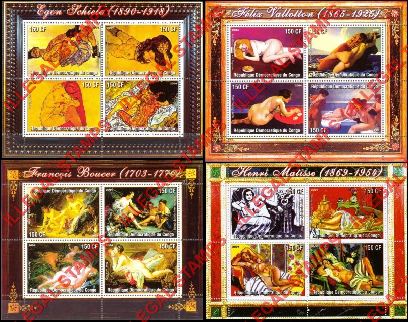 Congo Democratic Republic 2004 Paintings Illegal Stamp Souvenir Sheets of 4 (Part 4) Congo Democratic Republic 2004 Paintings Illegal Stamp Souvenir Sheets of 4 (Part 4)