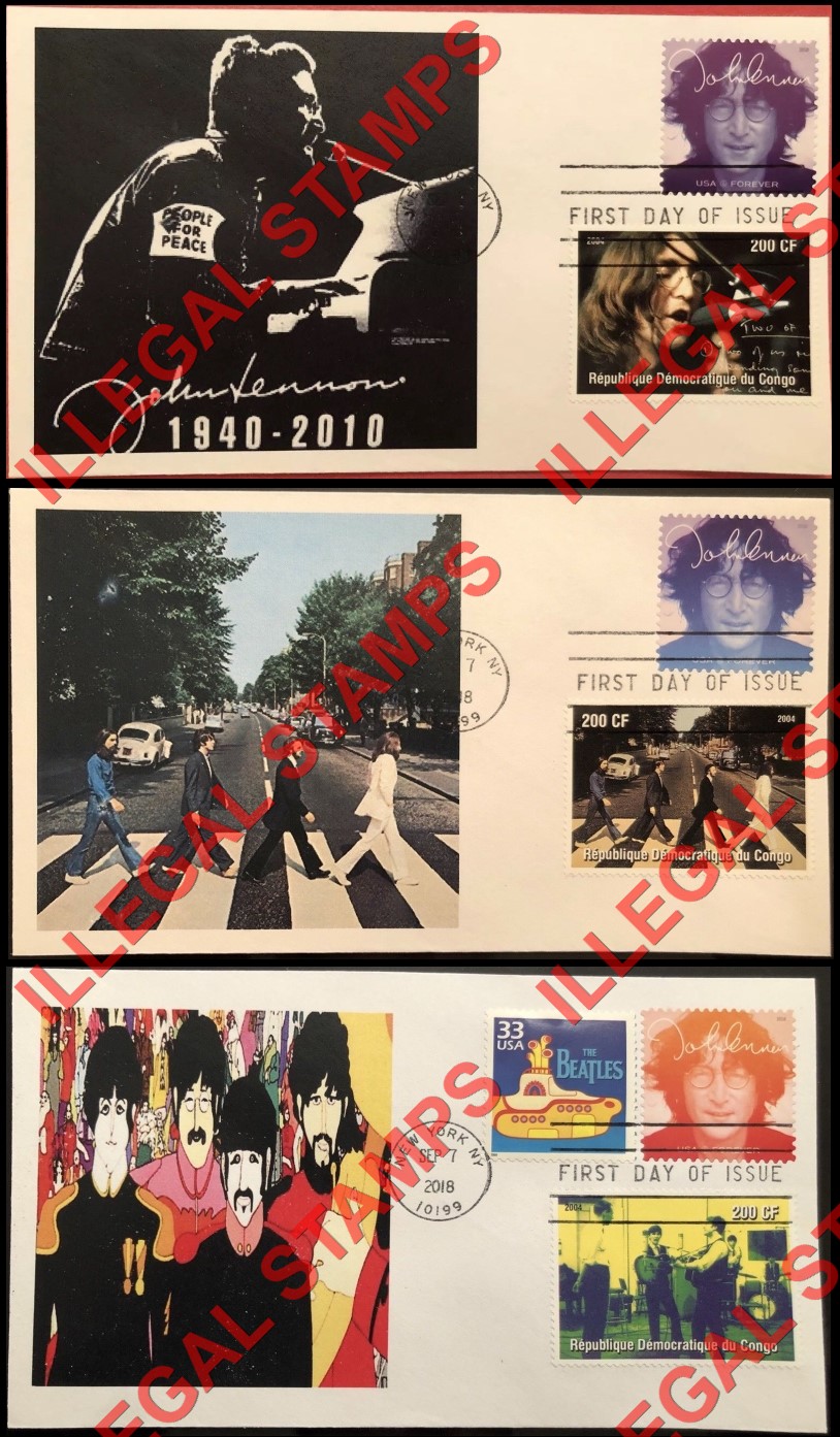 Congo Democratic Republic 2004 The Beatles Illegal Souvenir Sheet Stamps on U.S. 2018 Beatles John Lennon Stamp First Day Covers Congo Democratic Republic 2004 The Beatles Illegal Souvenir Sheet Stamps on U.S. 2018 Beatles John Lennon Stamp First Day Covers