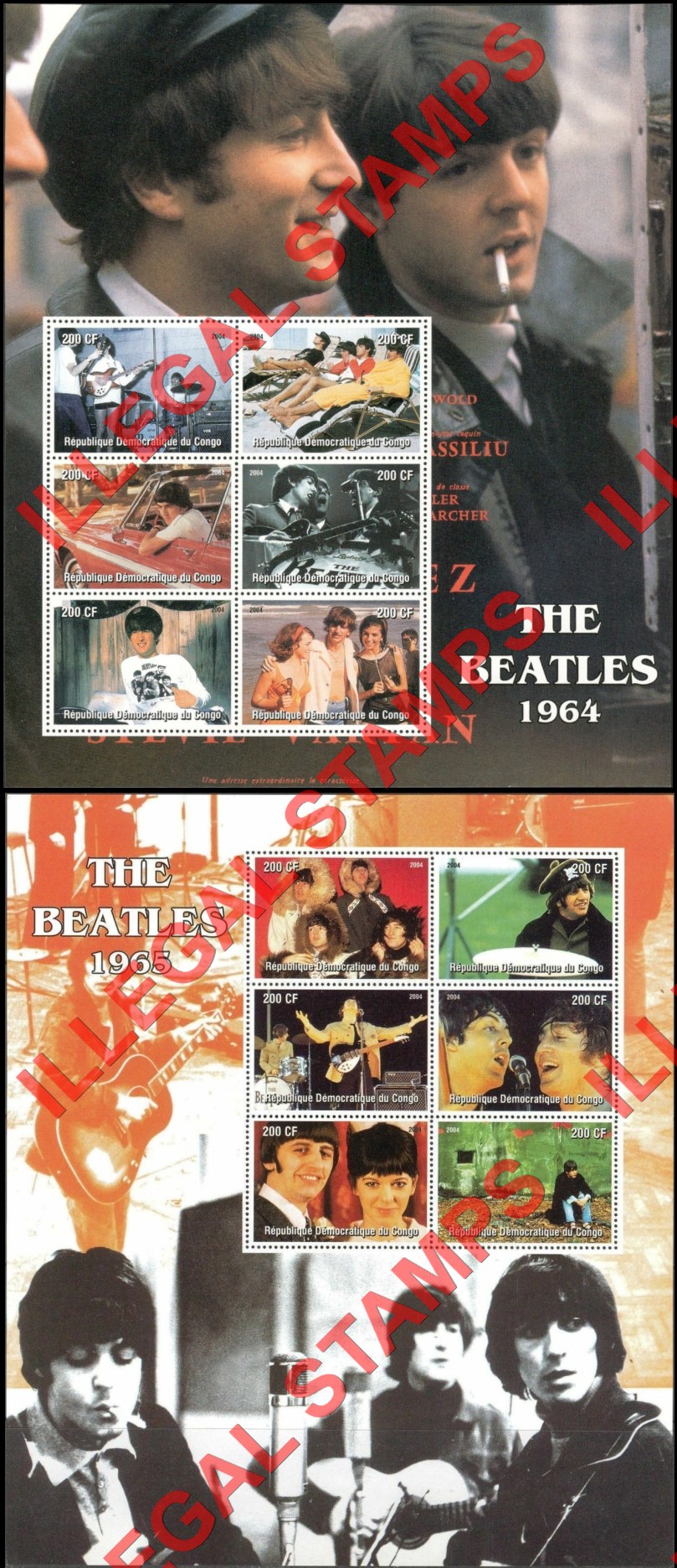 Congo Democratic Republic 2004 The Beatles Illegal Stamp Souvenir Sheets of 6 (Part 2) Congo Democratic Republic 2004 The Beatles Illegal Stamp Souvenir Sheets of 6 (Part 2)