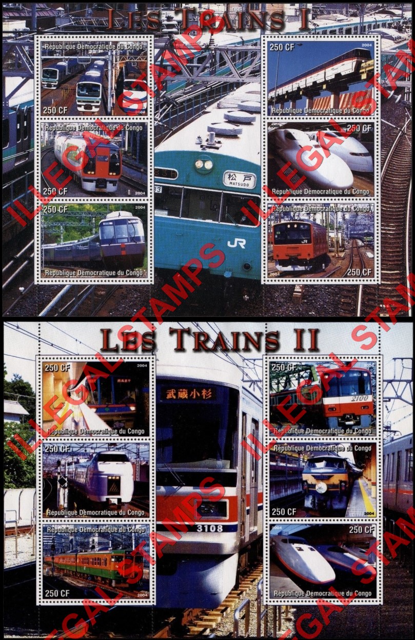 Congo Democratic Republic 2004 Trains Illegal Stamp Souvenir Sheets of 6 Congo Democratic Republic 2004 Trains Illegal Stamp Souvenir Sheets of 6