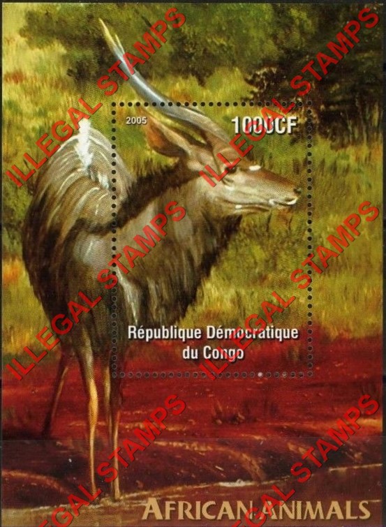 Congo Democratic Republic 2005 African Animals Illegal Stamp Souvenir Sheet of 1 Congo Democratic Republic 2005 African Animals Illegal Stamp Souvenir Sheet of 1