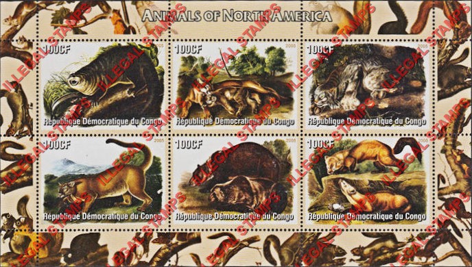 Congo Democratic Republic 2005 Animals of North America Illegal Stamp Souvenir Sheet of 6 Congo Democratic Republic 2005 Animals of North America Illegal Stamp Souvenir Sheet of 6