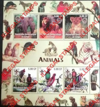 Congo Democratic Republic 2005 Animals Illegal Stamp Souvenir Sheet of 6 Congo Democratic Republic 2005 Animals Illegal Stamp Souvenir Sheet of 6