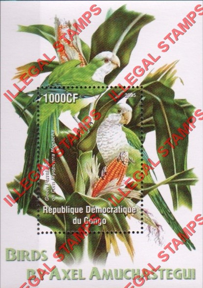 Congo Democratic Republic 2005 Birds by Axel Amuchastegui Illegal Stamp Souvenir Sheet of 1 Congo Democratic Republic 2005 Birds by Axel Amuchastegui Illegal Stamp Souvenir Sheet of 1