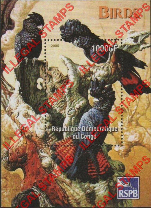 Congo Democratic Republic 2005 Birds RSPB (The Royal Society for the Protection of Birds) Illegal Stamp Souvenir Sheet of 1 Congo Democratic Republic 2005 Birds RSPB (The Royal Society for the Protection of Birds) Illegal Stamp Souvenir Sheet of 1