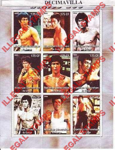 Congo Democratic Republic 2005 Bruce Lee Illegal Stamp Sheet of 9 Congo Democratic Republic 2005 Bruce Lee Illegal Stamp Sheet of 9