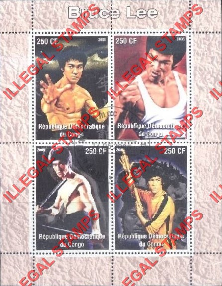 Congo Democratic Republic 2005 Bruce Lee Illegal Stamp Souvenir Sheet of 4 Congo Democratic Republic 2005 Bruce Lee Illegal Stamp Souvenir Sheet of 4