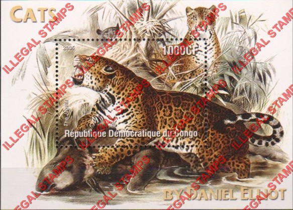 Congo Democratic Republic 2005 Cats by Daniel Elliot Illegal Stamp Souvenir Sheet of 1 Congo Democratic Republic 2005 Cats by Daniel Elliot Illegal Stamp Souvenir Sheet of 1