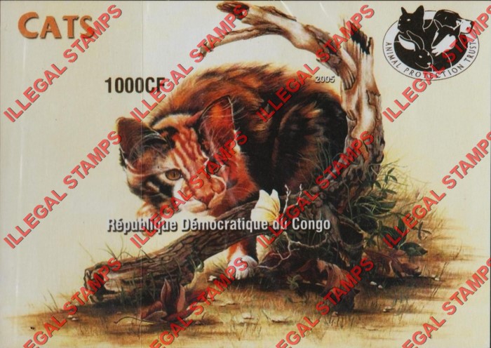 Congo Democratic Republic 2005 Cats Animal Protection Trust Illegal Stamp Souvenir Sheet of 1 Congo Democratic Republic 2005 Cats Animal Protection Trust Illegal Stamp Souvenir Sheet of 1