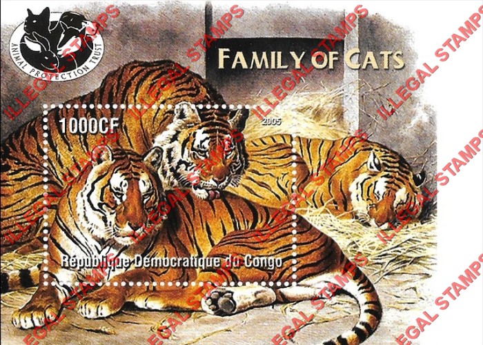 Congo Democratic Republic 2005 Cats Animal Protection Trust Tigers Illegal Stamp Souvenir Sheet of 1 Congo Democratic Republic 2005 Cats Animal Protection Trust Tigers Illegal Stamp Souvenir Sheet of 1
