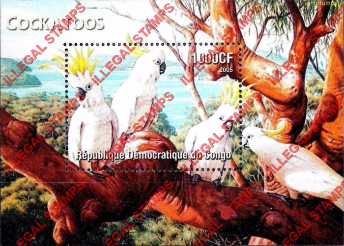 Congo Democratic Republic 2005 Cockatoos Illegal Stamp Souvenir Sheet of 1 Congo Democratic Republic 2005 Cockatoos Illegal Stamp Souvenir Sheet of 1