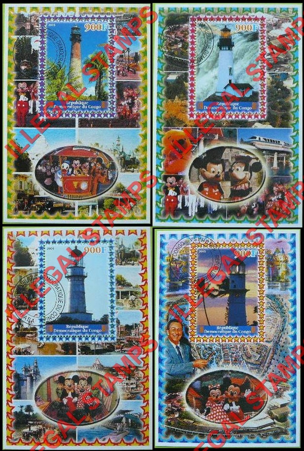 Congo Democratic Republic 2005 Disney Lighthouses Illegal Stamp Souvenir Sheets of 1 Congo Democratic Republic 2005 Disney Lighthouses Illegal Stamp Souvenir Sheets of 1