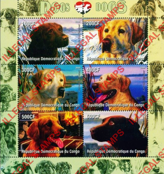 Congo Democratic Republic 2005 Dogs Illegal Stamp Souvenir Sheet of 6 Congo Democratic Republic 2005 Dogs Illegal Stamp Souvenir Sheet of 6