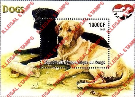 Congo Democratic Republic 2005 Dogs Illegal Stamp Souvenir Sheet of 1 Congo Democratic Republic 2005 Dogs Illegal Stamp Souvenir Sheet of 1