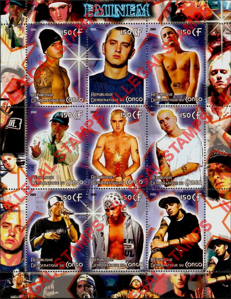 Congo Democratic Republic 2005 Eminem Illegal Stamp Sheet of 9 Congo Democratic Republic 2005 Eminem Illegal Stamp Sheet of 9