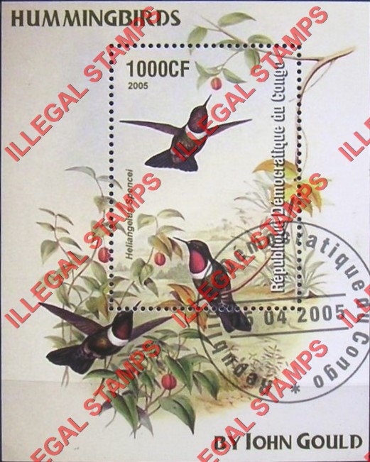 Congo Democratic Republic 2005 Hummingbirds by John Gould Illegal Stamp Souvenir Sheet of 1 Congo Democratic Republic 2005 Hummingbirds by John Gould Illegal Stamp Souvenir Sheet of 1