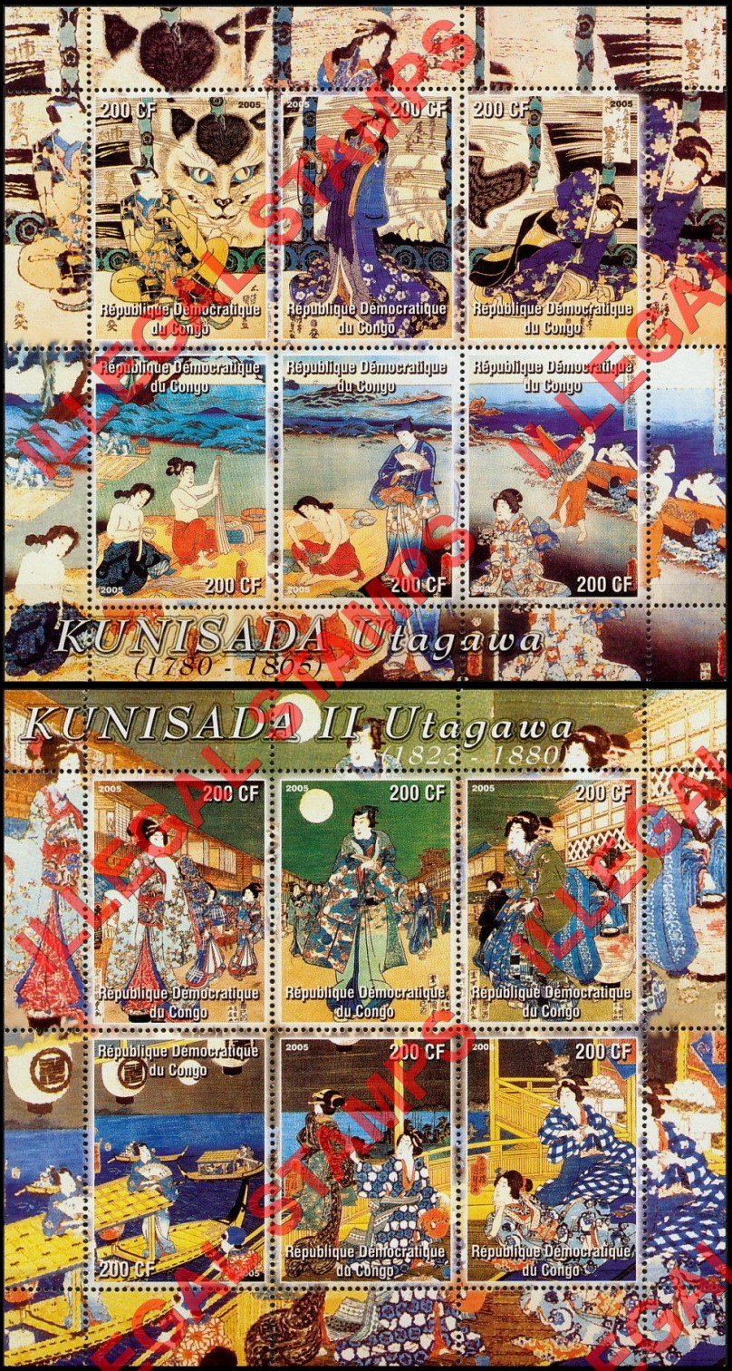 Congo Democratic Republic 2005 Japanese Art Kunisada Illegal Stamp Souvenir Sheets of 6 Congo Democratic Republic 2005 Japanese Art Kunisada Illegal Stamp Souvenir Sheets of 6