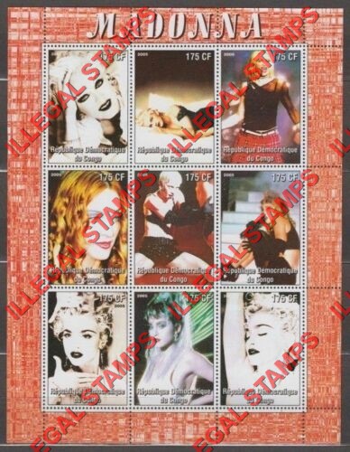 Congo Democratic Republic 2005 Madonna Illegal Stamp Sheet of 9 Congo Democratic Republic 2005 Madonna Illegal Stamp Sheet of 9