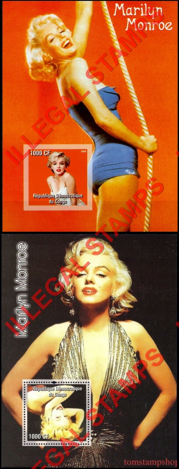 Congo Democratic Republic 2005 Marilyn Monroe Illegal Stamp Souvenir Sheets of 1 (Part 2) Congo Democratic Republic 2005 Marilyn Monroe Illegal Stamp Souvenir Sheets of 1 (Part 2)