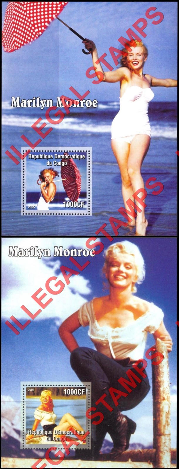 Congo Democratic Republic 2005 Marilyn Monroe Illegal Stamp Souvenir Sheets of 1 (Part 3) Congo Democratic Republic 2005 Marilyn Monroe Illegal Stamp Souvenir Sheets of 1 (Part 3)