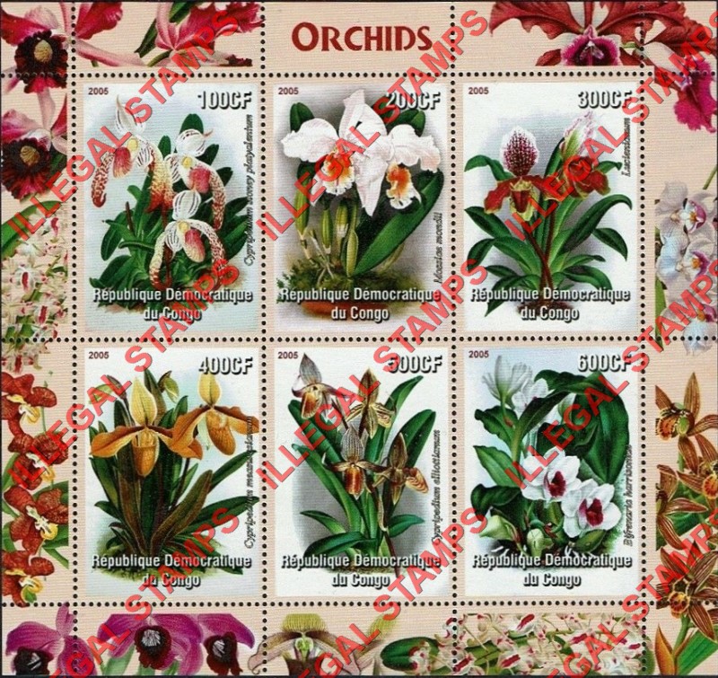 Congo Democratic Republic 2005 Orchids Illegal Stamp Souvenir Sheet of 6 Congo Democratic Republic 2005 Orchids Illegal Stamp Souvenir Sheet of 6