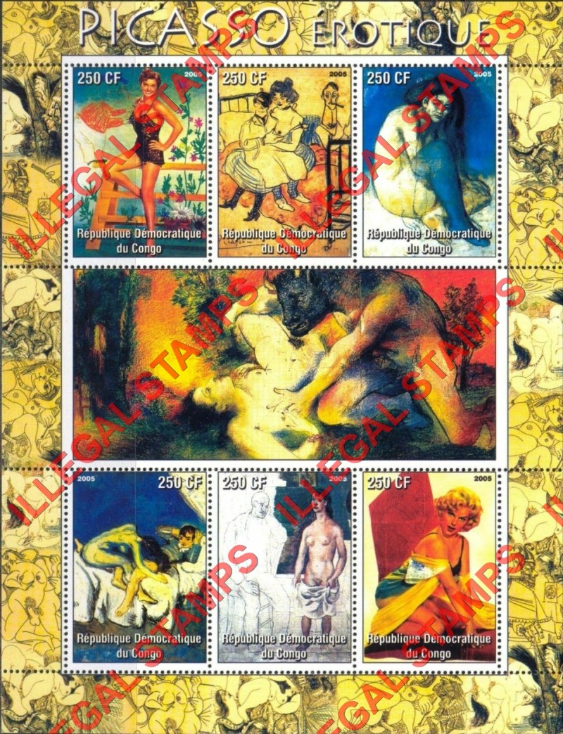 Congo Democratic Republic 2005 Paintings Illegal Stamp Souvenir Sheet of 6 Congo Democratic Republic 2005 Paintings Illegal Stamp Souvenir Sheet of 6