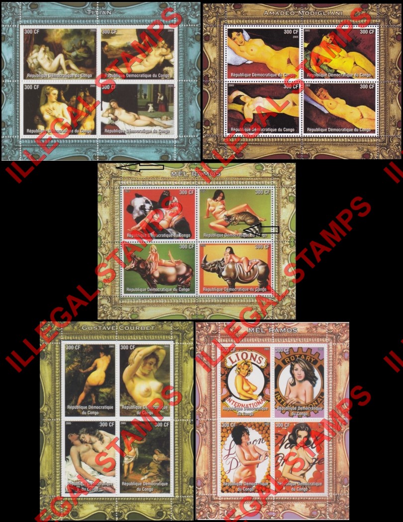 Congo Democratic Republic 2005 Paintings Illegal Stamp Souvenir Sheets of 4 Congo Democratic Republic 2005 Paintings Illegal Stamp Souvenir Sheets of 4