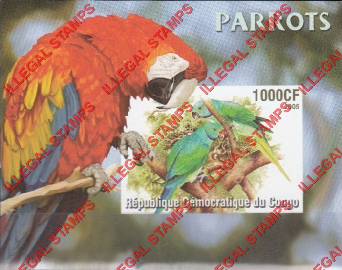 Congo Democratic Republic 2005 Parrots Illegal Stamp Souvenir Sheet of 1 Congo Democratic Republic 2005 Parrots Illegal Stamp Souvenir Sheet of 1