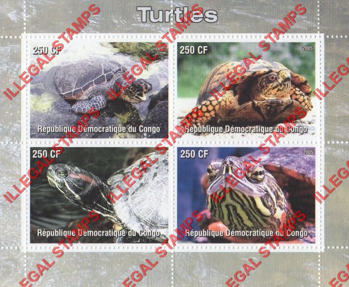 Congo Democratic Republic 2005 Turtles Illegal Stamp Souvenir Sheet of 4 Congo Democratic Republic 2005 Turtles Illegal Stamp Souvenir Sheet of 4
