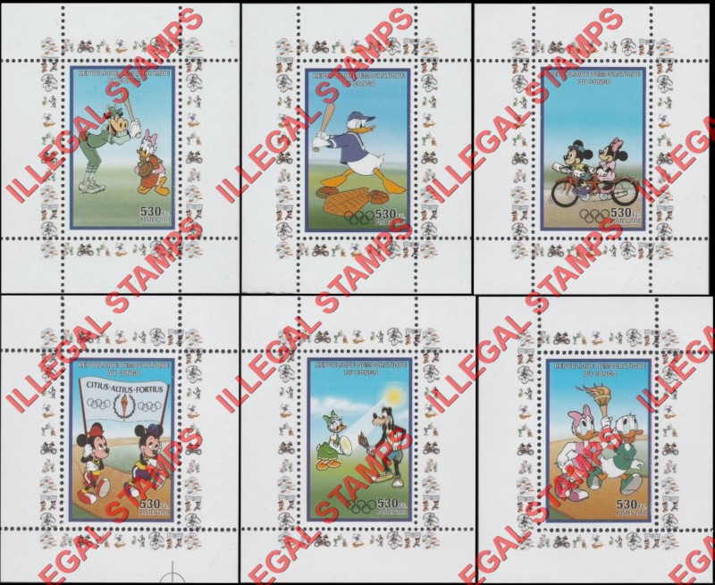 Congo Democratic Republic 2008 Disney Olympic Games Peking Illegal Stamp Deluxe Sheets of 1 Congo Democratic Republic 2008 Disney Olympic Games Peking Illegal Stamp Deluxe Sheets of 1