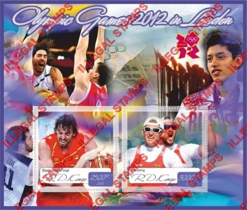 Congo Democratic Republic 2012 Olympic Games London Illegal Stamp Souvenir Sheet of 2 Congo Democratic Republic 2012 Olympic Games London Illegal Stamp Souvenir Sheet of 2