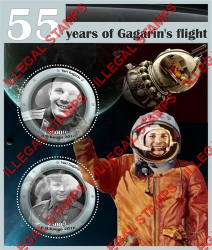 Congo Democratic Republic 2016 Yuri Gagarin Illegal Stamp Souvenir Sheet of 2 Congo Democratic Republic 2016 Yuri Gagarin Illegal Stamp Souvenir Sheet of 2