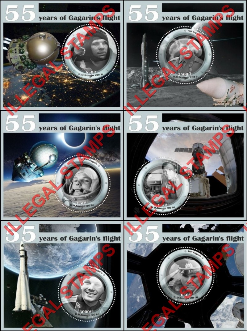Congo Democratic Republic 2016 Yuri Gagarin Illegal Stamp Souvenir Sheets of 1 Congo Democratic Republic 2016 Yuri Gagarin Illegal Stamp Souvenir Sheets of 1